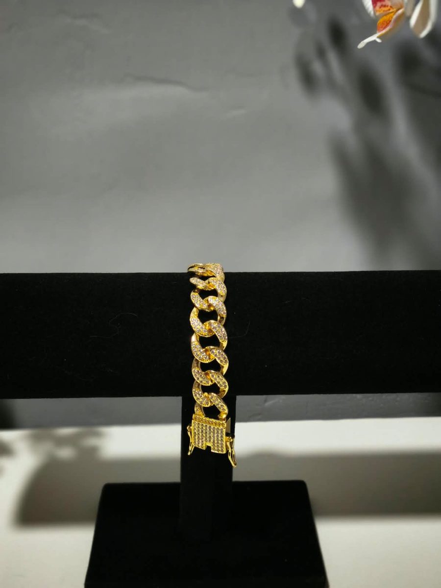 Pulsera Cubana Gruesa Diamantada · Oro laminado